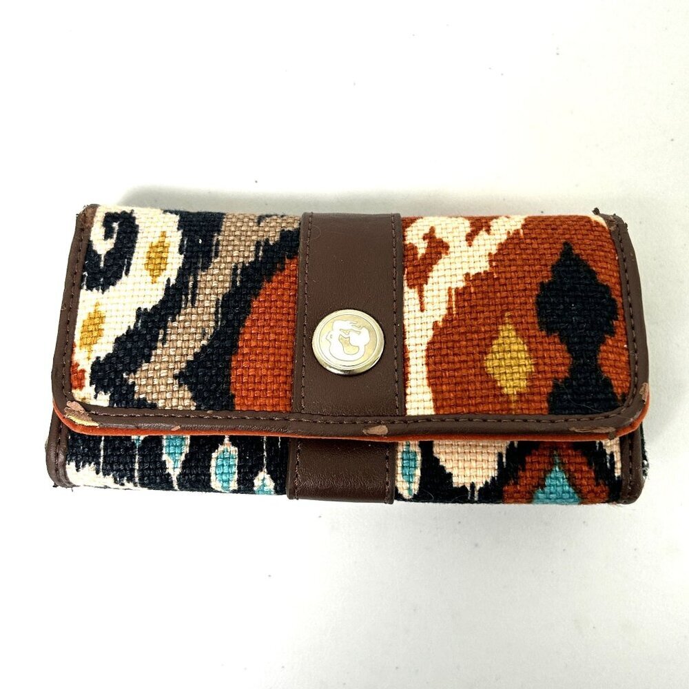 Spartina 449 Lipstick Case Mirror Orange Brown Aztec Southwestern‎ Linen Leather